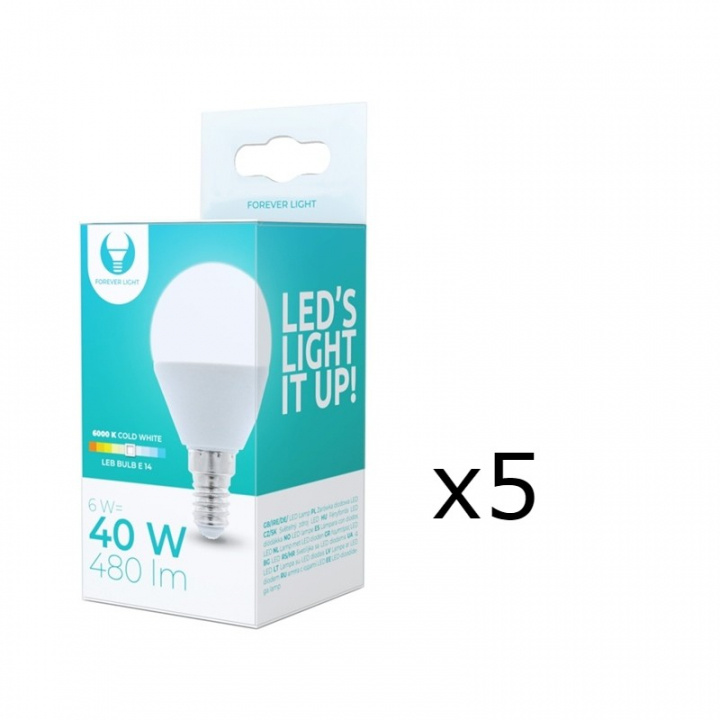 LED Lamp E14, G45, 6W, 6000K 5-pack, Koel Wit in de groep HOME ELECTRONICS / Verlichting / LED-lampen bij TP E-commerce Nordic AB (38-92773-PKT05)