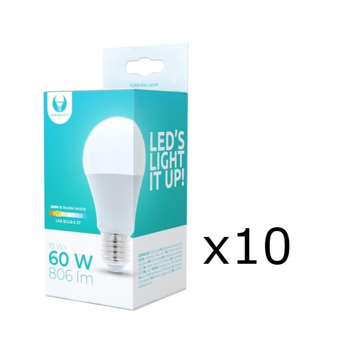 LED-Lampa E27, A60, 10W, 230V, 3000K 10-pack, Varmvitt in de groep HOME ELECTRONICS / Verlichting / LED-lampen bij TP E-commerce Nordic AB (38-92774-PKT10)