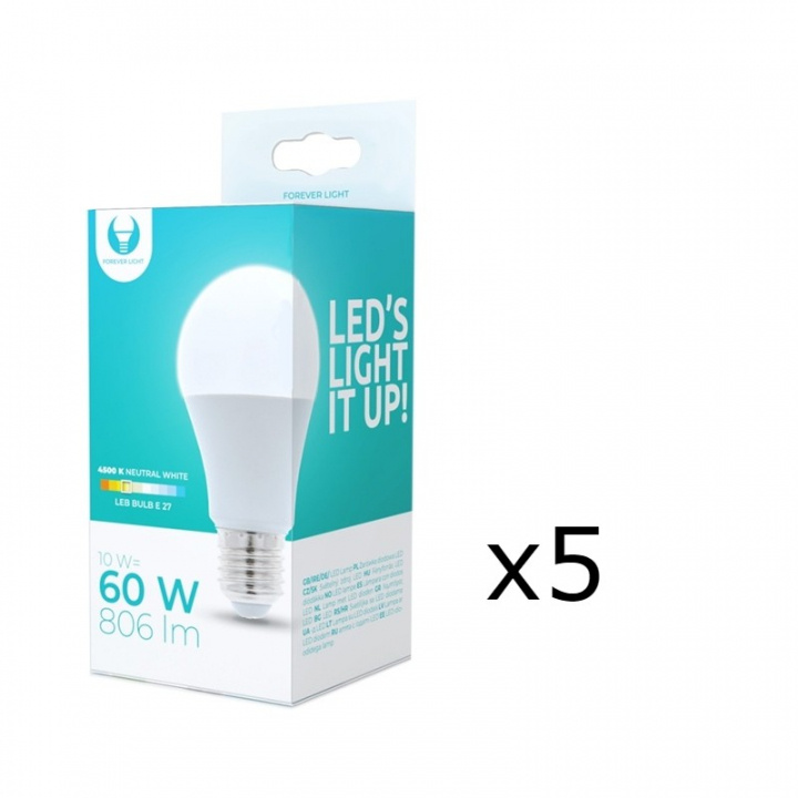 LED-Lampa E27, A60, 10W, 230V, 4500K 5-pack, Vit neutral in de groep HOME ELECTRONICS / Verlichting / LED-lampen bij TP E-commerce Nordic AB (38-92775-PKT05)