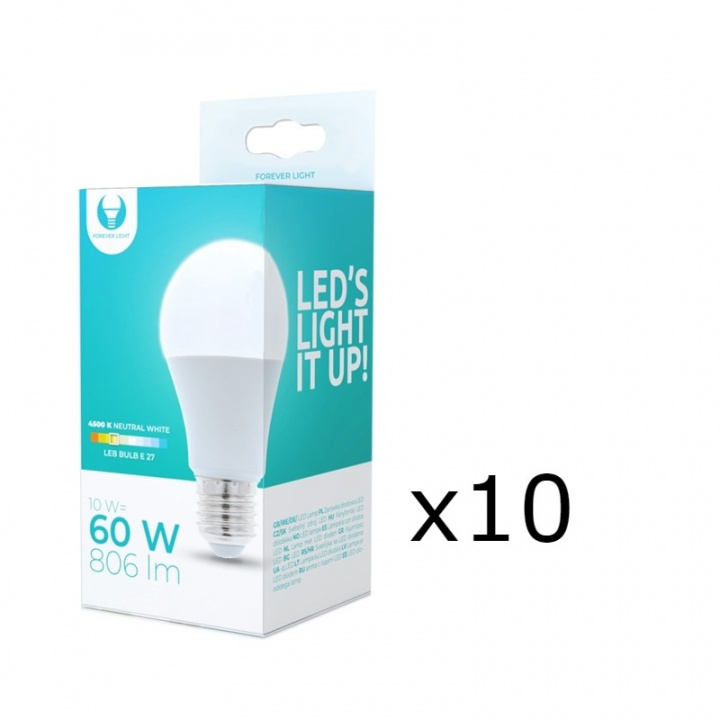 LED Lamp E27, A60, 10W, 230V, 4500K 10-pack, Wit neutraal in de groep HOME ELECTRONICS / Verlichting / LED-lampen bij TP E-commerce Nordic AB (38-92775-PKT10)