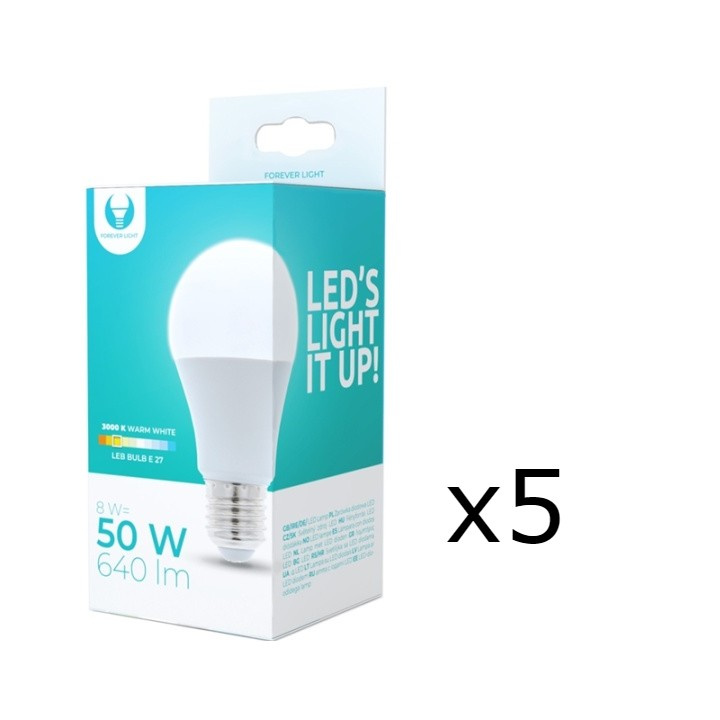 LED-lamp E27, A60, 8W, 3000K 5-pack, Warm wit in de groep HOME ELECTRONICS / Verlichting / LED-lampen bij TP E-commerce Nordic AB (38-92777-PKT05)