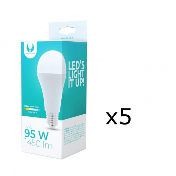 LED Lamp E27, A65, 15W, 230V, 3000K 5-pack, Warm wit in de groep HOME ELECTRONICS / Verlichting / LED-lampen bij TP E-commerce Nordic AB (38-92778-PKT05)