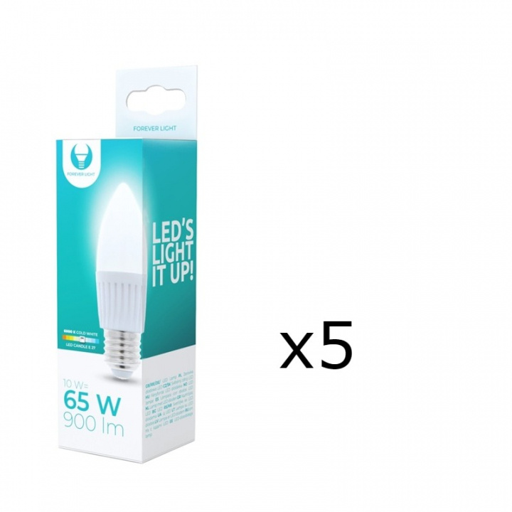 LED Lamp E27, C37, 10W, 230V, 6000K, Keramisch 5-pack, Koel Wit in de groep HOME ELECTRONICS / Verlichting / LED-lampen bij TP E-commerce Nordic AB (38-92782-PKT05)