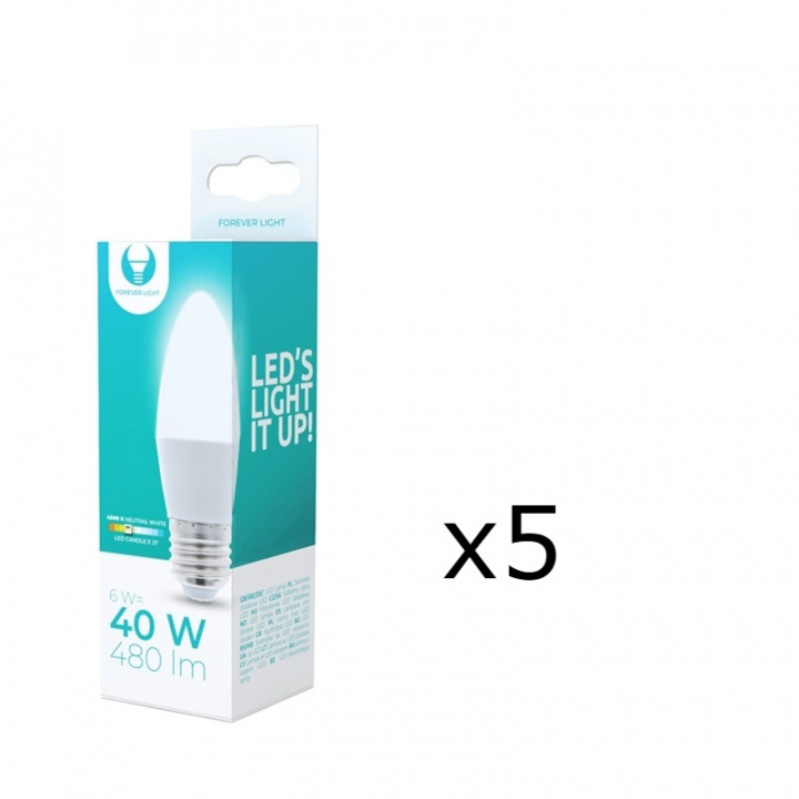 LED-Lampa E27, C37, 6W, 4500K 5-pack, Vit neutral in de groep HOME ELECTRONICS / Verlichting / LED-lampen bij TP E-commerce Nordic AB (38-92784-PKT05)