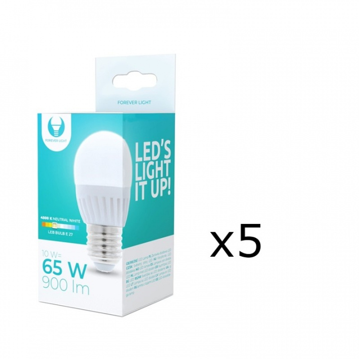 LED-Lampa E27, G45, 10W, 230V, 4500K, Keramisk 5-pack, Vit neutral in de groep HOME ELECTRONICS / Verlichting / LED-lampen bij TP E-commerce Nordic AB (38-92786-PKT05)