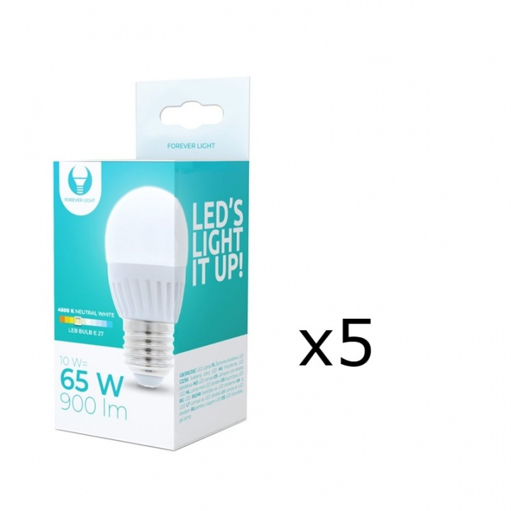 LED Lamp E27, G45, 10W, 230V, 4500K, Keramisch 5-pak, Wit neutraal in de groep HOME ELECTRONICS / Verlichting / LED-lampen bij TP E-commerce Nordic AB (38-92786-PKT05)