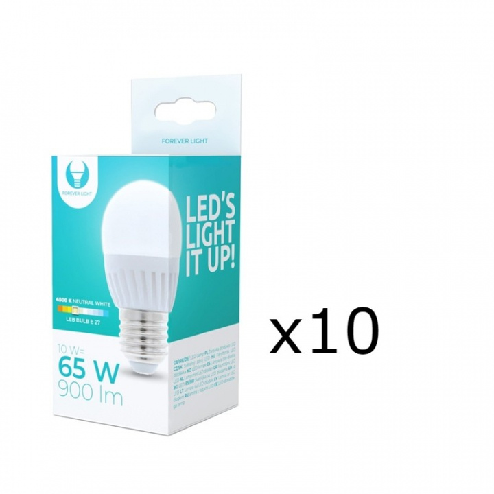 LED Lamp E27, G45, 10W, 230V, 4500K, Keramisch 10-pak, Wit neutraal in de groep HOME ELECTRONICS / Verlichting / LED-lampen bij TP E-commerce Nordic AB (38-92786-PKT10)