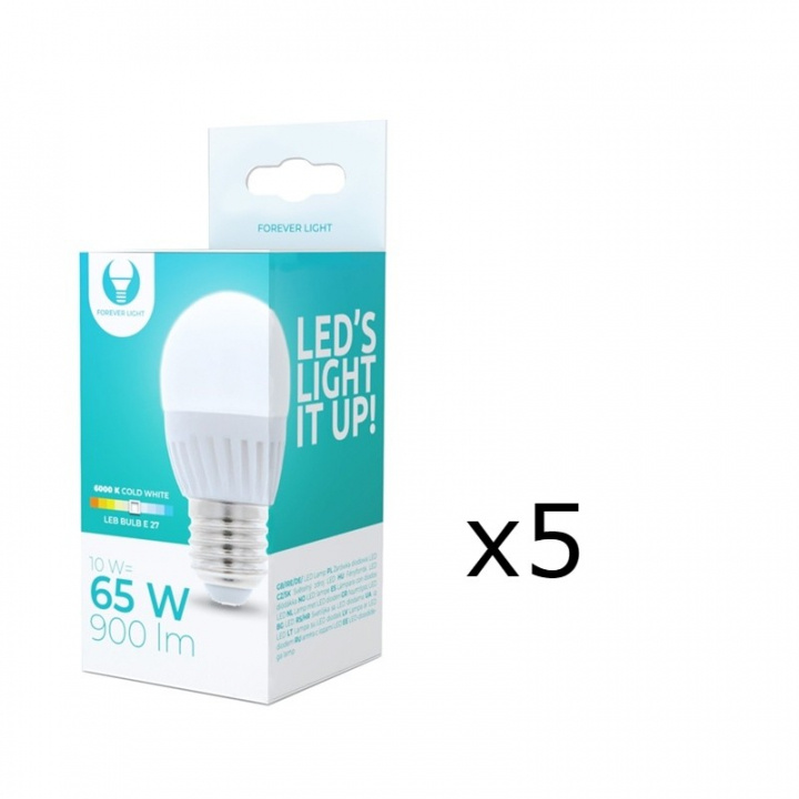 LED-Lampa E27, G45, 10W, 230V, 6000K, Keramisk 5-pack, Kallvit in de groep HOME ELECTRONICS / Verlichting / LED-lampen bij TP E-commerce Nordic AB (38-92787-PKT05)