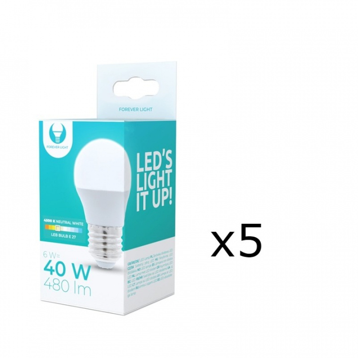 LED Lamp E27, G45, 6W, 4500K 5-pack, Wit neutraal in de groep HOME ELECTRONICS / Verlichting / LED-lampen bij TP E-commerce Nordic AB (38-92789-PKT05)