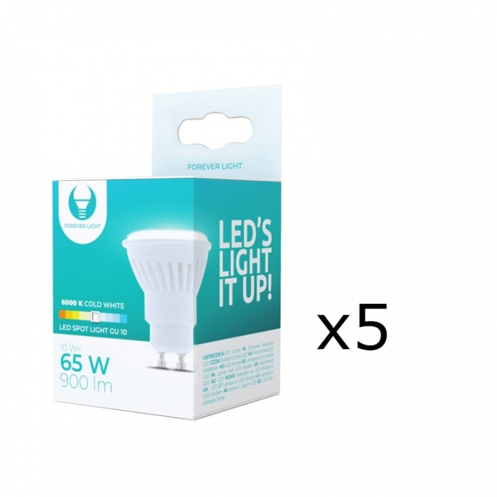 LED-Lampa, GU10, 10W, 230V, 6000K, Keramisk, 5-pack, Kallvitt in de groep HOME ELECTRONICS / Verlichting / LED-lampen bij TP E-commerce Nordic AB (38-92793-PKT05)