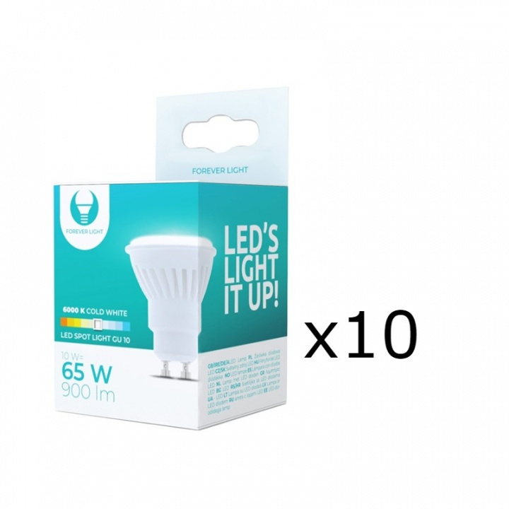 LED-Lampa, GU10, 10W, 230V, 6000K, Keramisk, 10-pack, Kallvitt in de groep HOME ELECTRONICS / Verlichting / LED-lampen bij TP E-commerce Nordic AB (38-92793-PKT10)