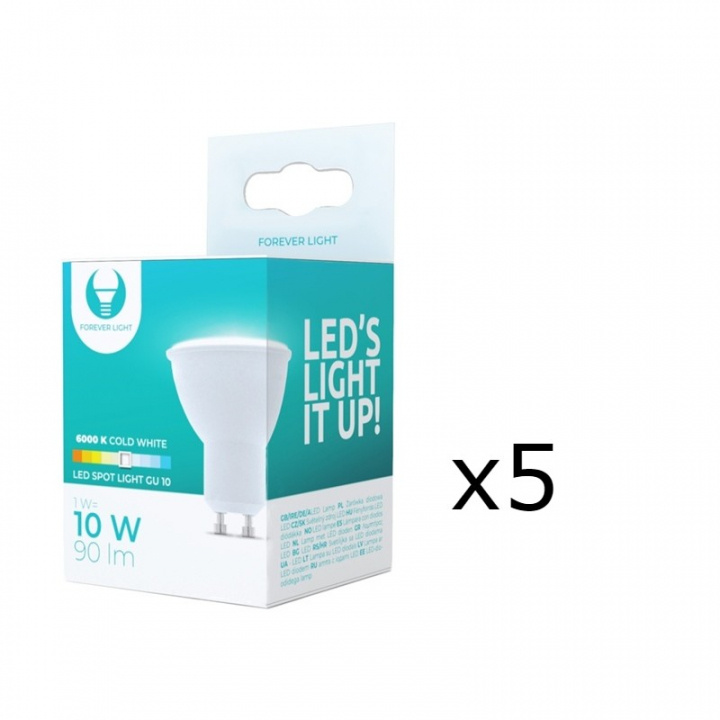LED Lamp GU10, 1W, 230V, 6000K, 5-pak, Koel wit in de groep HOME ELECTRONICS / Verlichting / LED-lampen bij TP E-commerce Nordic AB (38-92795-PKT05)