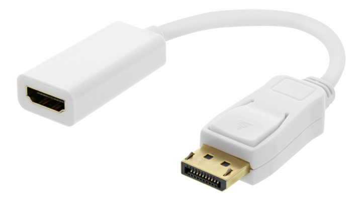 DELTACO Displayport ma - HDMI fe adapter, DP++, 3840x2160 60Hz, white in de groep COMPUTERS & RANDAPPARATUUR / Computerkabels / DisplayPort / Adapters bij TP E-commerce Nordic AB (38-93253)