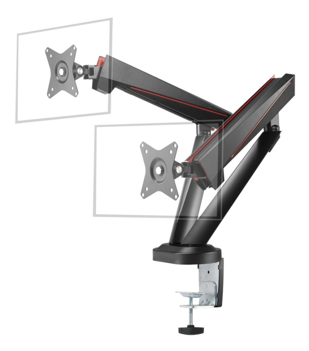 DELTACO Dual Monitors Spring-Assisted Pro Gaming Monitor Arm in de groep COMPUTERS & RANDAPPARATUUR / Computermonitor / Monitorarmen & steunen bij TP E-commerce Nordic AB (38-93312)