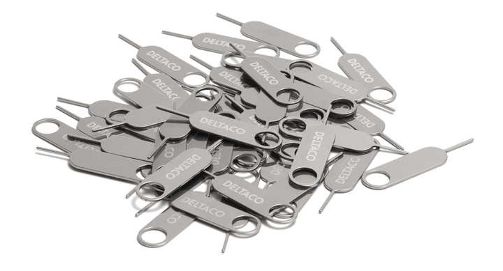 DELTACO sim card tray opener, 50-pack, stainless steel in de groep SMARTPHONE & TABLETS / Overige accessoires / Tools bij TP E-commerce Nordic AB (38-93564)