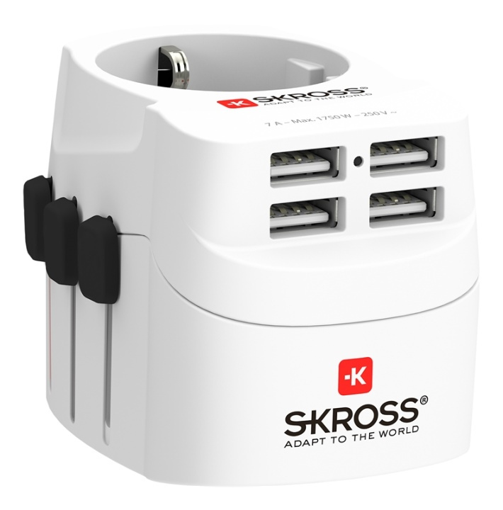 SKROSS PRO Light USB (4xA), 3-pole travel adapter with 4x USB-A ports in de groep HUISHOUDEN & TUIN / Elektriciteit & Verlichting / Reisadapters bij TP E-commerce Nordic AB (38-93568)