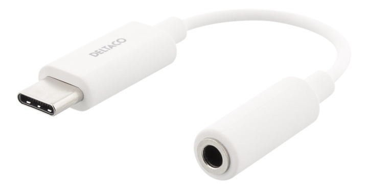 DELTACO USB-C to 3.5 mm female, 11 cm, retail package, active, white in de groep COMPUTERS & RANDAPPARATUUR / Computerkabels / USB / USB-C bij TP E-commerce Nordic AB (38-93644)