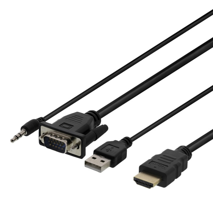 DELTACO VGA & Audio - HDMI cable, USB powered, 1m, black in de groep COMPUTERS & RANDAPPARATUUR / Computerkabels / VGA / Kabels bij TP E-commerce Nordic AB (38-93675)