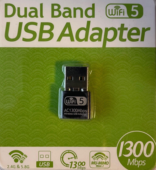 Dual Band USB Adapter - WiFi 5, 1300 Mbps in de groep COMPUTERS & RANDAPPARATUUR / Netwerk / Netwerkkaarten / USB Draadloos bij TP E-commerce Nordic AB (38-94572)