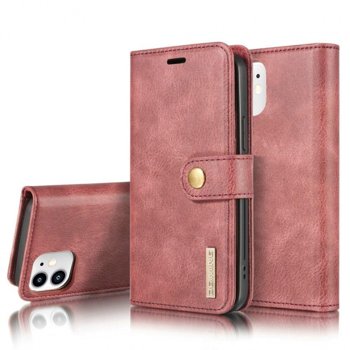 DG.MING iPhone 12 Mini - Plånboksfodral - Röd, Läder in de groep SMARTPHONE & TABLETS / Mobielbescherming / Apple / iPhone 12 Mini / Wallet Case bij TP E-commerce Nordic AB (38-94609)