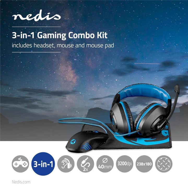 Nedis Gaming Combo Kit | 3-in-1 | Koptelefoon, Muis en Muismat | Blauw / Zwart in de groep COMPUTERS & RANDAPPARATUUR / GAMING / Muizen bij TP E-commerce Nordic AB (38-95112)
