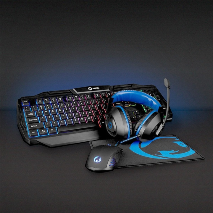 Nedis Gaming Combo Kit | 4-in-1 | Toetsenbord, Koptelefoon, Muis en Muismat | Blauw / Zwart | QWERTZ | Duits in de groep COMPUTERS & RANDAPPARATUUR / GAMING / Muizen bij TP E-commerce Nordic AB (38-95113D)