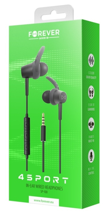 Forever 4Sport (SP-100) - Bekabelde in-ear sporthoofdtelefoon, zwart in de groep HOME ELECTRONICS / Audio & Beeld / Koptelefoon & Accessoires / Koptelefoon bij TP E-commerce Nordic AB (38-95612)