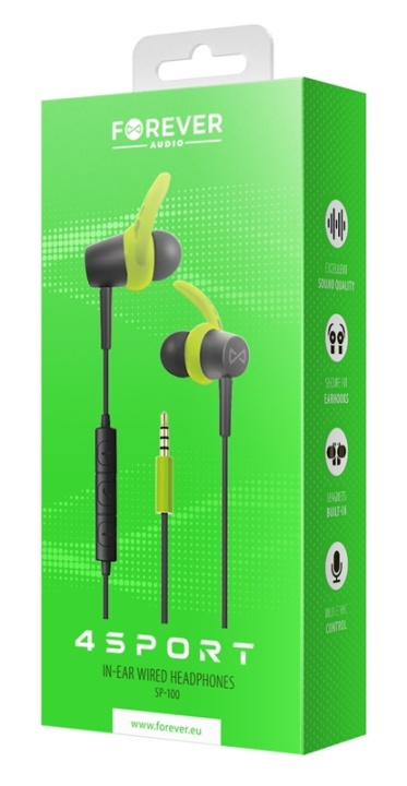 Forever 4Sport (SP-100) - Bekabelde in-ear sporthoofdtelefoon, groen in de groep HOME ELECTRONICS / Audio & Beeld / Koptelefoon & Accessoires / Koptelefoon bij TP E-commerce Nordic AB (38-95613)