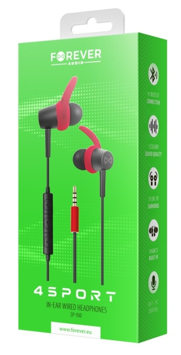 Forever 4Sport (SP-100) - Bekabelde in-ear sporthoofdtelefoon, rood in de groep HOME ELECTRONICS / Audio & Beeld / Koptelefoon & Accessoires / Koptelefoon bij TP E-commerce Nordic AB (38-95614)