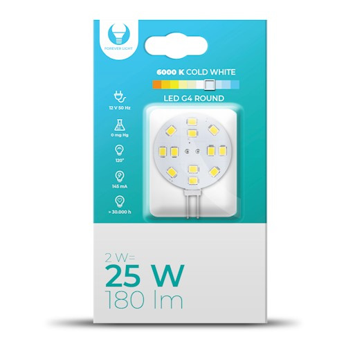 Forever Light LED lamp G4, Rond, 2W, 12V, 6000k, 180lm in de groep HOME ELECTRONICS / Verlichting / LED-lampen bij TP E-commerce Nordic AB (38-95867)