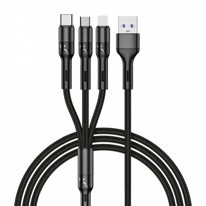 3-in-1 kabel USB-A naar USB-C/Lightning/Micro-USB, 1m, Zwart in de groep SMARTPHONE & TABLETS / Opladers & Kabels / Kabels / Kabels Type C bij TP E-commerce Nordic AB (38-96974)
