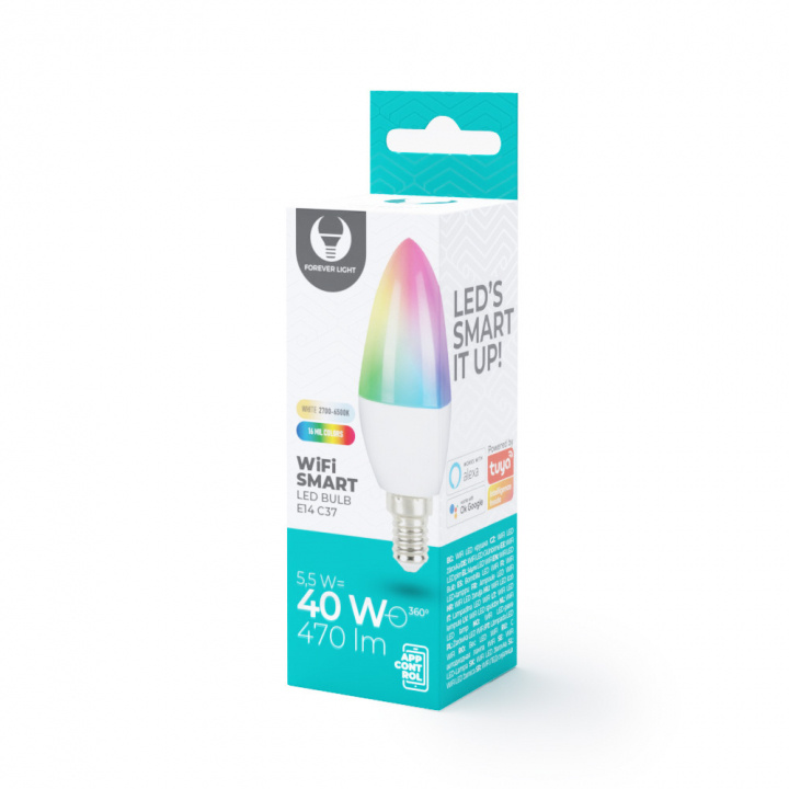 Forever Light Slimme LED-lamp E14 C37 5,5W 470lm, RGB in de groep HOME ELECTRONICS / Verlichting / LED-lampen bij TP E-commerce Nordic AB (38-97198)