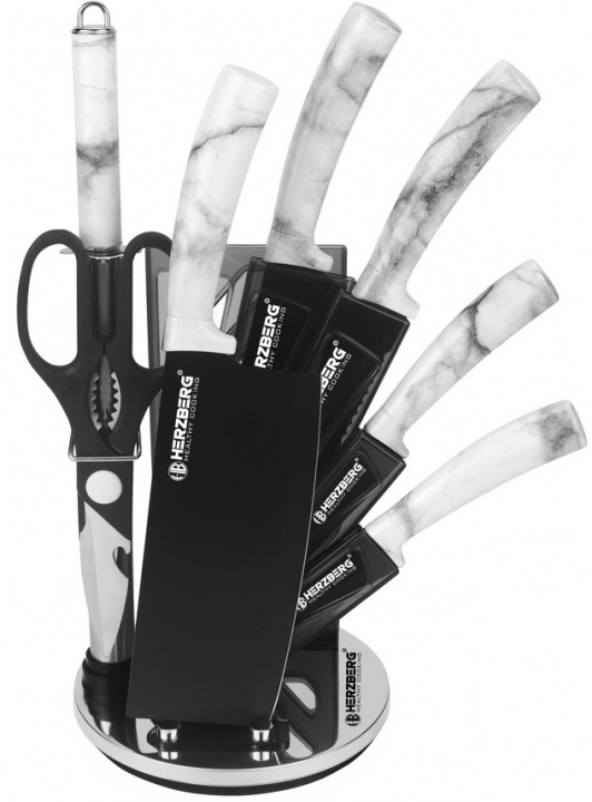 Herzberg 8 delar knivset med ställ, Marmor in de groep HUISHOUDEN & TUIN / Keukengerei / Keukenmessen & accessoires bij TP E-commerce Nordic AB (38-97254)
