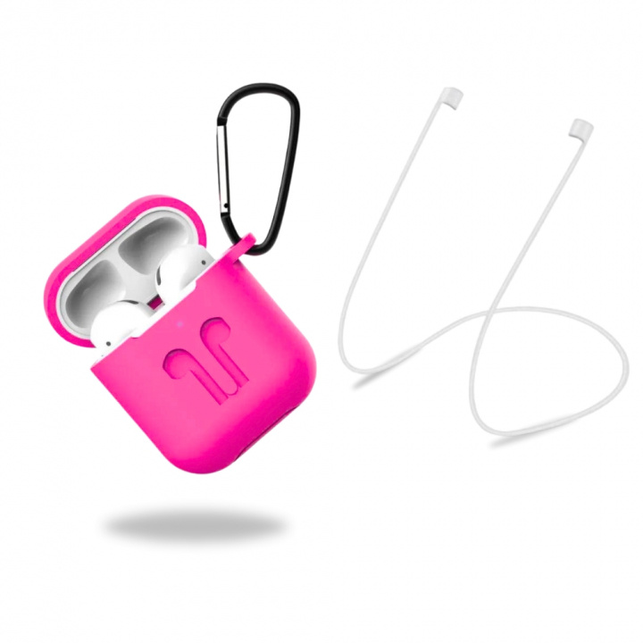 Skyddsfodral i silikon med hörlursband och hänge till Apple Airpods, Rosa in de groep HOME ELECTRONICS / Audio & Beeld / Koptelefoon & Accessoires / Accessoires bij TP E-commerce Nordic AB (38-97523)