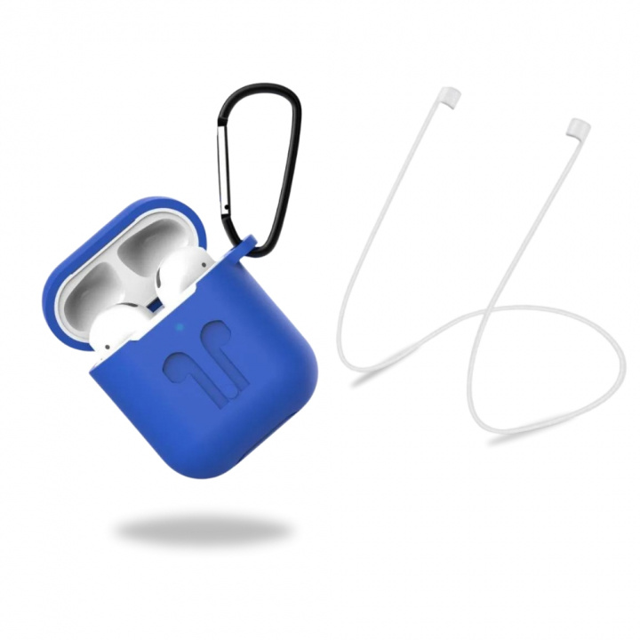 Siliconen beschermhoes met koptelefoonband en hanger voor Apple Airpods, blauw in de groep HOME ELECTRONICS / Audio & Beeld / Koptelefoon & Accessoires / Accessoires bij TP E-commerce Nordic AB (38-97524)