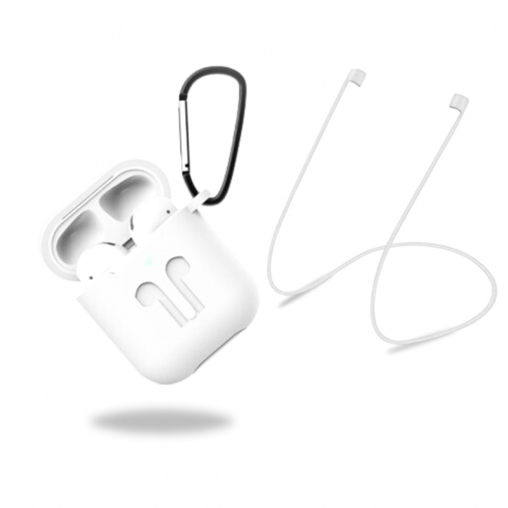 Siliconen beschermhoesje met hoofdtelefoonriem en hanger voor Apple Airpods, wit in de groep HOME ELECTRONICS / Audio & Beeld / Koptelefoon & Accessoires / Accessoires bij TP E-commerce Nordic AB (38-97532)