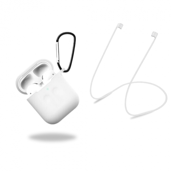 Siliconen beschermhoesje met hoofdtelefoonriem en hanger voor Apple Airpods, Wit/Transparant in de groep HOME ELECTRONICS / Audio & Beeld / Koptelefoon & Accessoires / Accessoires bij TP E-commerce Nordic AB (38-97539)