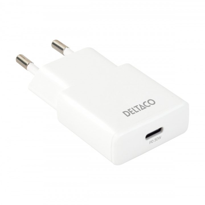 DELTACO USB-C väggladdare, 1x USB-C PD 30 W, slimmad storlek, stödjer PPS in de groep SMARTPHONE & TABLETS / Opladers & Kabels / Wandoplader / Wandoplader Type C bij TP E-commerce Nordic AB (38-97682)