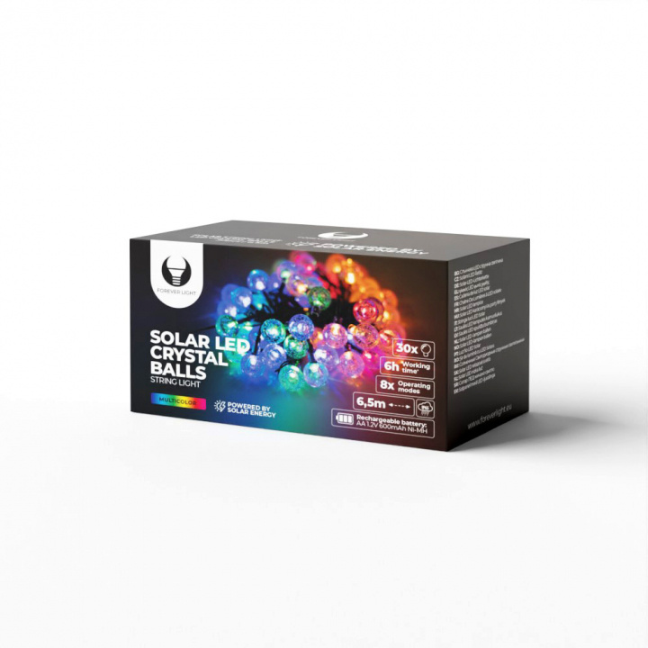LED Oplaadlus op zonne-energie 6,5m 30 lichtballen, Veelkleurig in de groep HOME ELECTRONICS / Verlichting / LED strips bij TP E-commerce Nordic AB (38-98126)