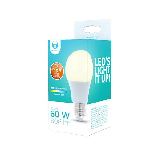 LED-lamp E27 10W 230V 3000K 806lm 3-staps dimmer, Warm wit in de groep HOME ELECTRONICS / Verlichting / LED-lampen bij TP E-commerce Nordic AB (38-98149)