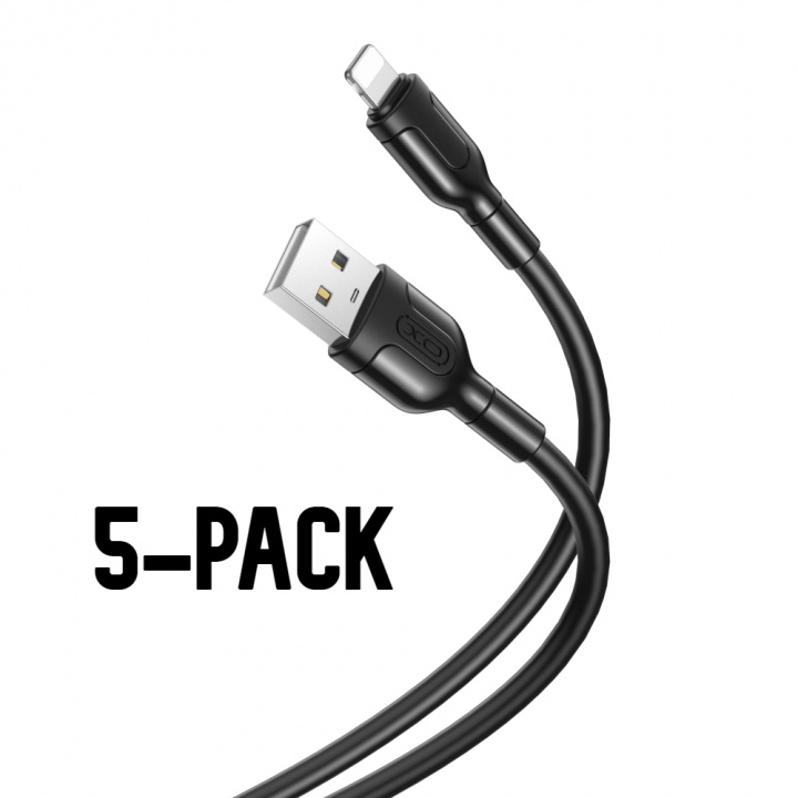Xo NB212 - USB-naar-Lightning-kabel, snel opladen (2,1A), 1m, 5-pak in de groep SMARTPHONE & TABLETS / Opladers & Kabels / Kabels / Kabels Lightning bij TP E-commerce Nordic AB (38-98174PKT)
