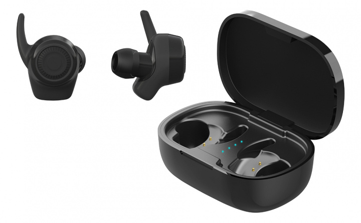 Streetz Sport TWS stay-in-ear, dubbele oordopjes, laddningsfodral, svart in de groep HOME ELECTRONICS / Audio & Beeld / Koptelefoon & Accessoires / Koptelefoon bij TP E-commerce Nordic AB (38-98486)
