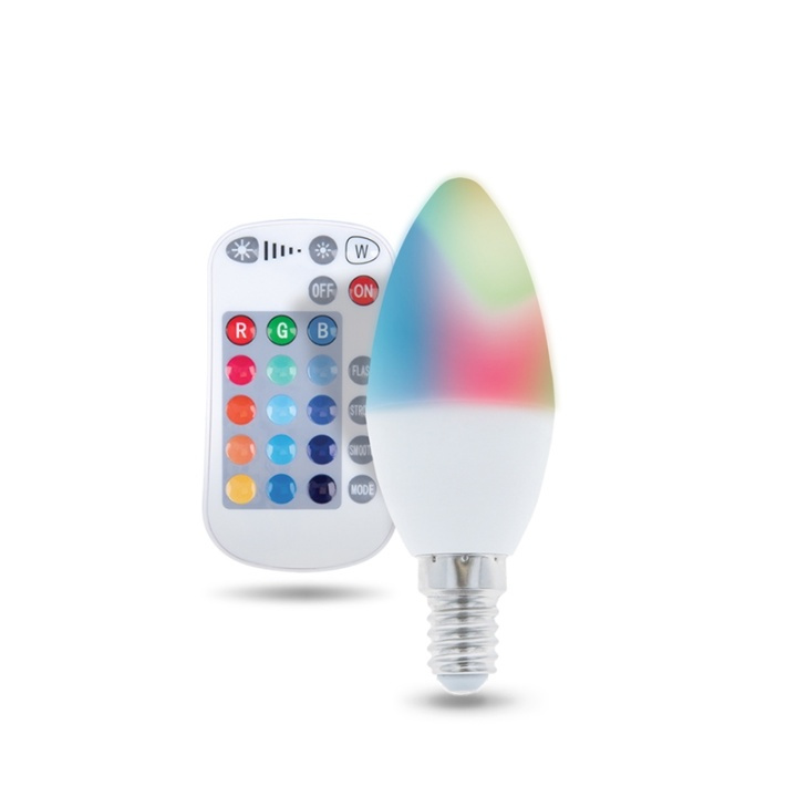 Op afstand bedienbare LED-lamp met RGB, E14, C37, 5W in de groep HOME ELECTRONICS / Verlichting / LED-lampen bij TP E-commerce Nordic AB (38-99029)