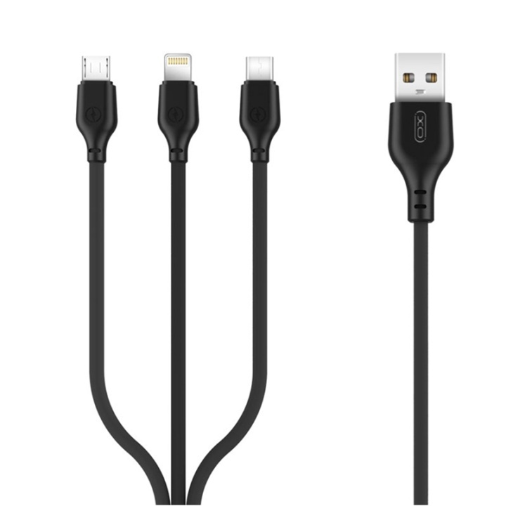 XO NB103, 3i1-Kabel (2.1A) USB - Lightning + USB-C + microUSB, 1m in de groep SMARTPHONE & TABLETS / Opladers & Kabels / Kabels / Kabels microUSB bij TP E-commerce Nordic AB (38-99060)