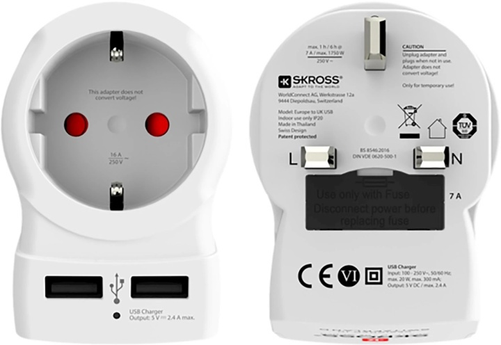 Skross reseadapter för Storbritannien med USB in de groep HUISHOUDEN & TUIN / Elektriciteit & Verlichting / Reisadapters bij TP E-commerce Nordic AB (38-99265)