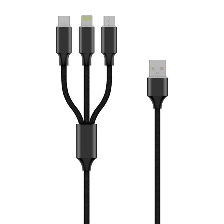 Forever 3in1 Micro-USB/Lightning/USB-C 1m 2A, Black in de groep SMARTPHONE & TABLETS / Opladers & Kabels / Kabels / Kabels Lightning bij TP E-commerce Nordic AB (38-99350)