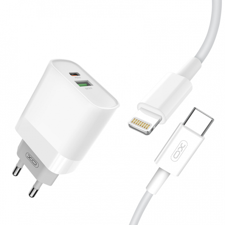 XO Wall charger 20W incl. Lightning cable in de groep SMARTPHONE & TABLETS / Opladers & Kabels / Wandoplader / Wandoplader Type C bij TP E-commerce Nordic AB (38-99378)