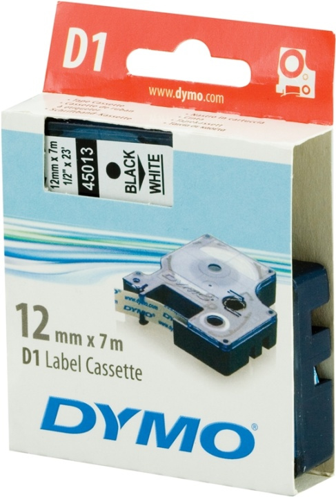 DYMO D1 märktejp standard 12mm, svart på vitt, 7m rulle in de groep COMPUTERS & RANDAPPARATUUR / Printers & Accessoires / Printers / Label machines & Accessoires / Tape bij TP E-commerce Nordic AB (38-9964)