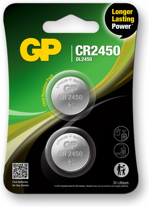 GP Knoopcel Lithium CR2450, 2-pak in de groep HOME ELECTRONICS / Batterijen & Opladers / Batterijen / Knoopcel bij TP E-commerce Nordic AB (38-99867)