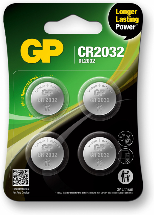 GP Knappcell Litium CR2032, 4-pack in de groep HOME ELECTRONICS / Batterijen & Opladers / Batterijen / Knoopcel bij TP E-commerce Nordic AB (38-99868)